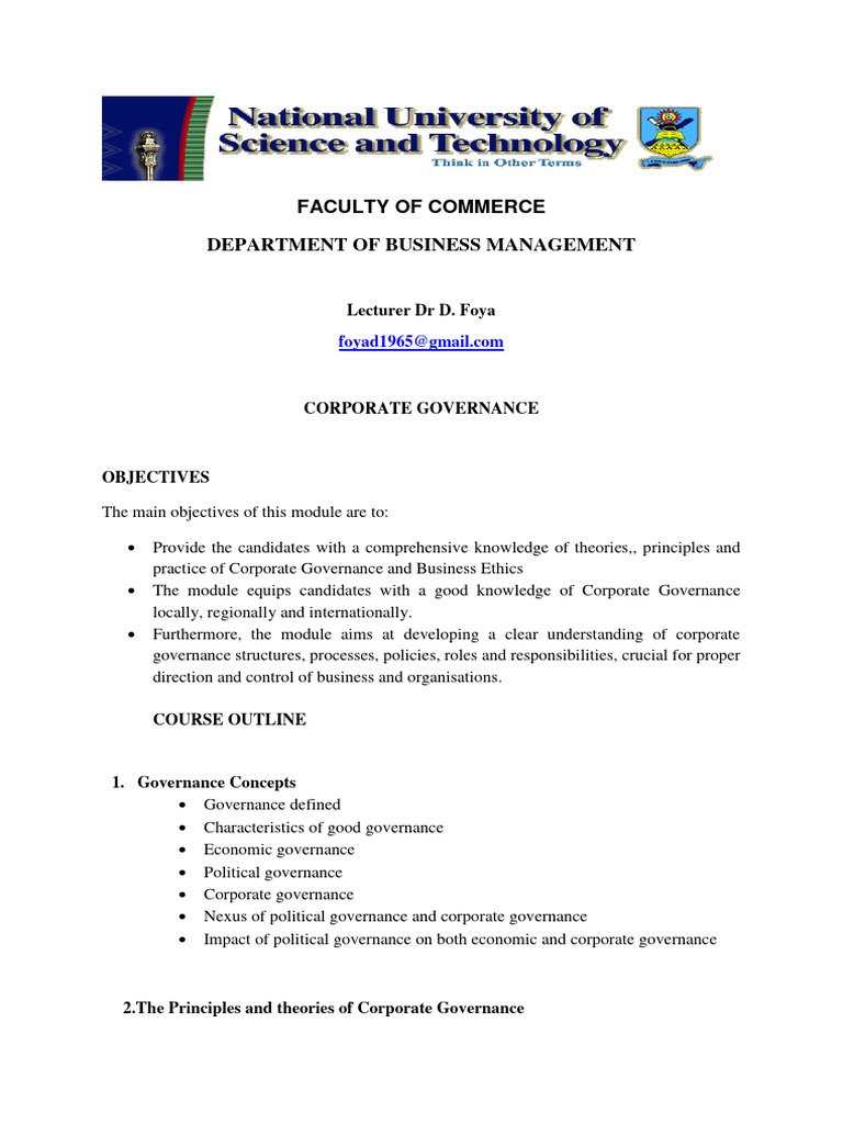 Corporate Governance Course Overview | PDF | Corporate Governance ...