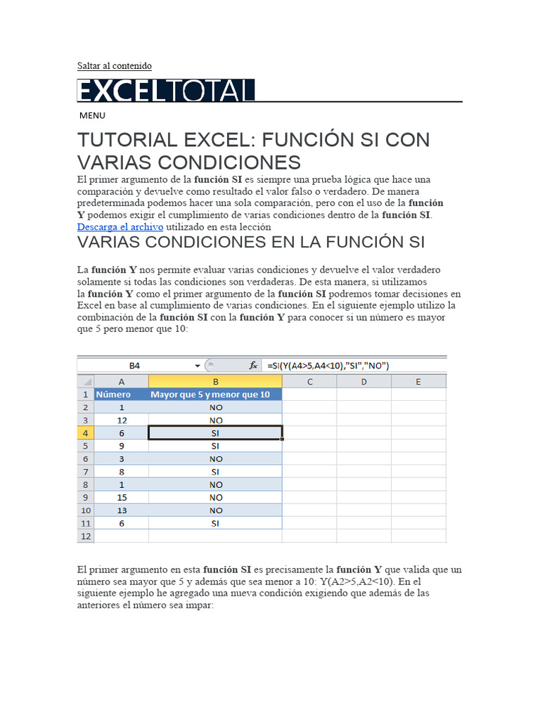 Función SI con Múltiples Condiciones en Excel | PDF | Microsoft Excel ...