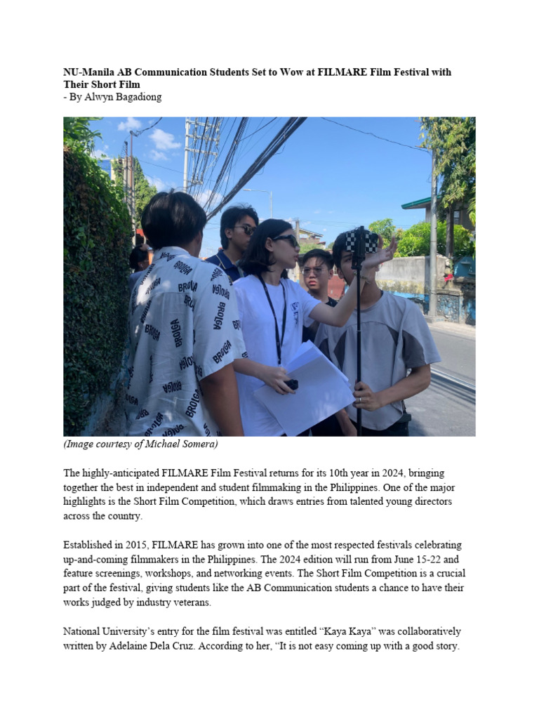 NU-Manila Students Shine at FILMARE 2024 | PDF | Art