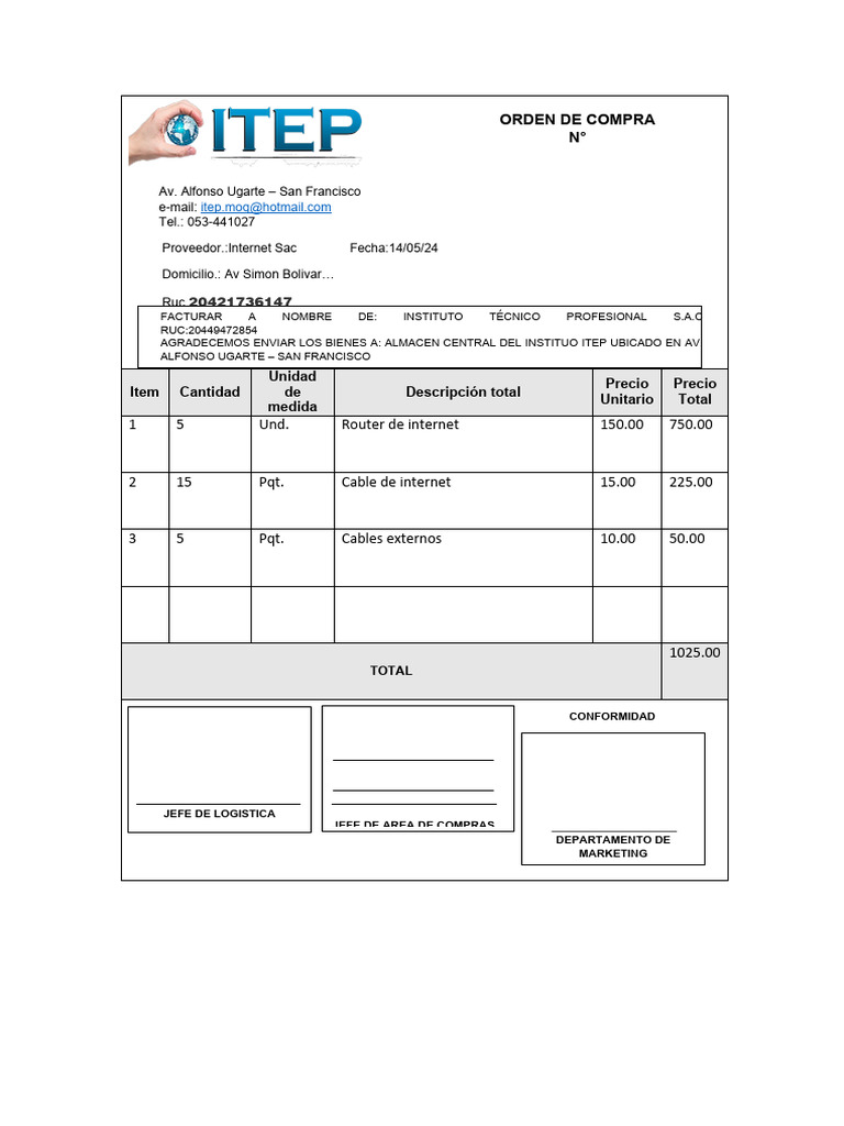 Formato de Orden de Compra Servicio Ejemplo | PDF | Marketing ...