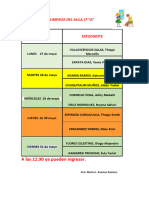 ROL DE LIMPIEZA DEL AULA 1º MAYO 4ta semana