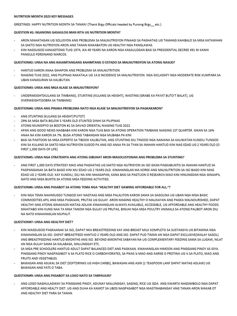 Key Messages Nutrition Month 2023 | PDF