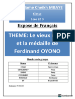 Expose de Français Théme Le Vieux Négre Et La Médaille de Ferdinand OYONO