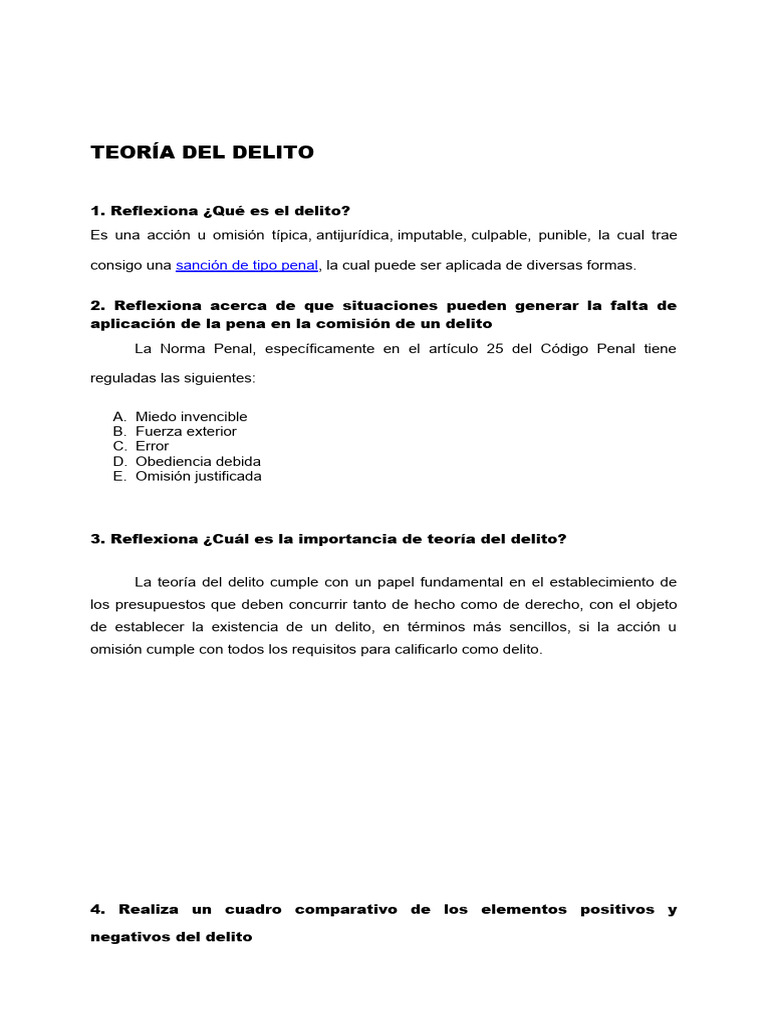 Tarea 2 Teoria Del Delito | PDF | Derecho penal | Justicia