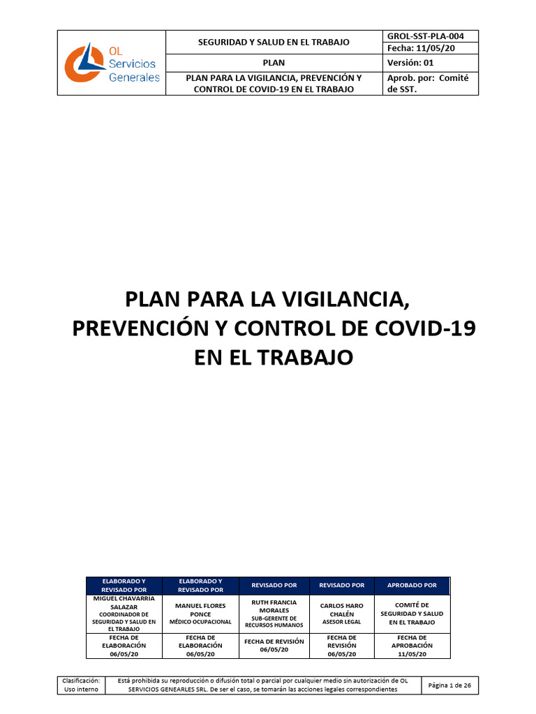 Olsg-Sst-Pla-004 Plan para La Vigilancia, Prevención y Control de Covid ...