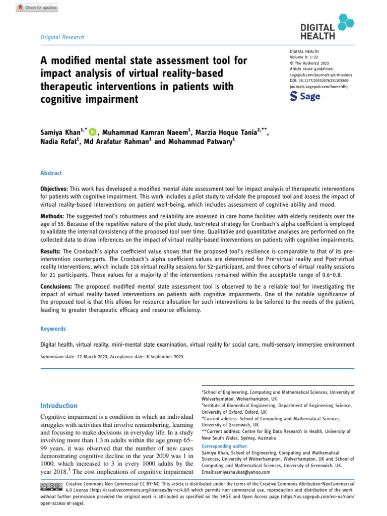 VR Impact on Cognitive Impairment | PDF | Dementia | Virtual Reality