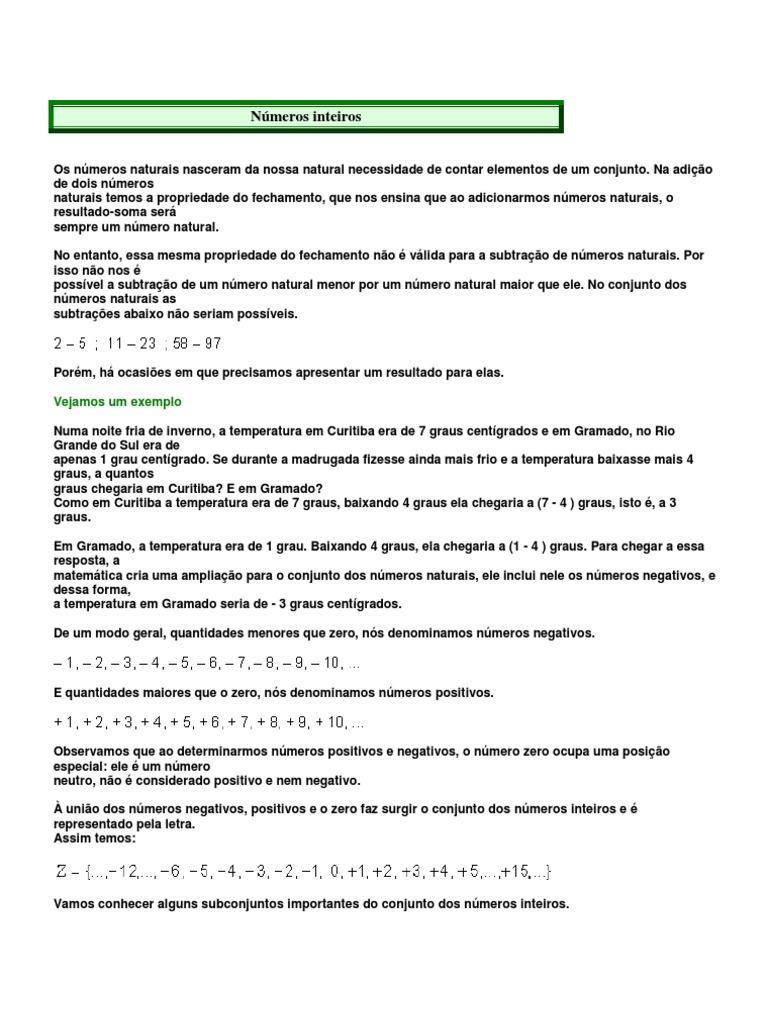 O Que é Numeros Inteiros Exemplos