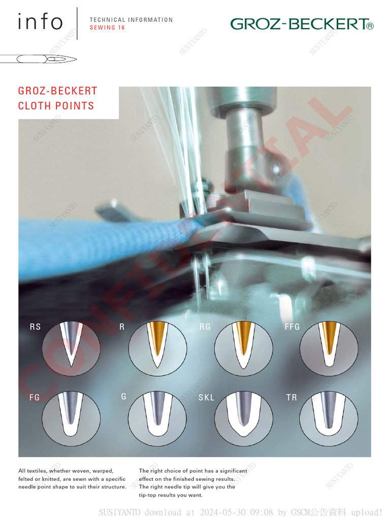 GrozBeckert Needle Info Download Free PDF Sewing Sweater
