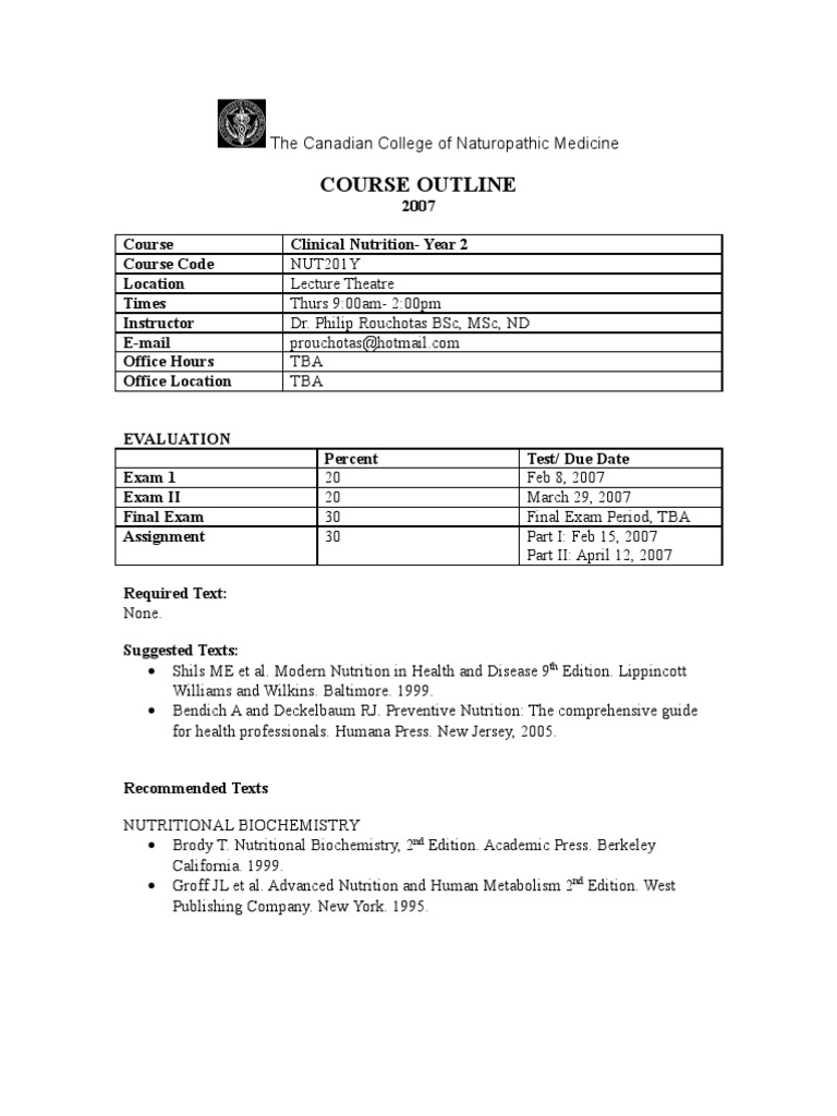 Courseoutlinefinal 2007 | PDF | Saturated Fat | Diet & Nutrition