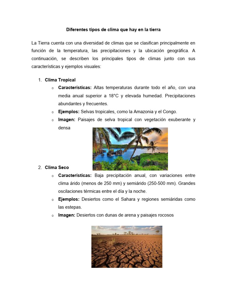 Diferentes Tipos de Clima Que Hay en La Tierra | PDF | Clima | Desierto