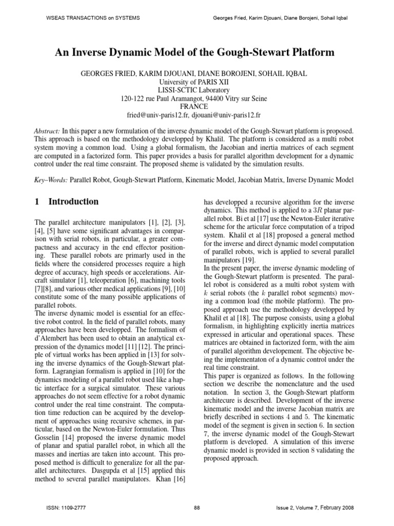 Gough-Stewart Platform Dynamics | PDF | Euclidean Vector | Matrix ...