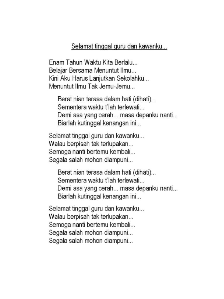 Lirik-Selamat Tinggal Guru Dan Kawanku | PDF