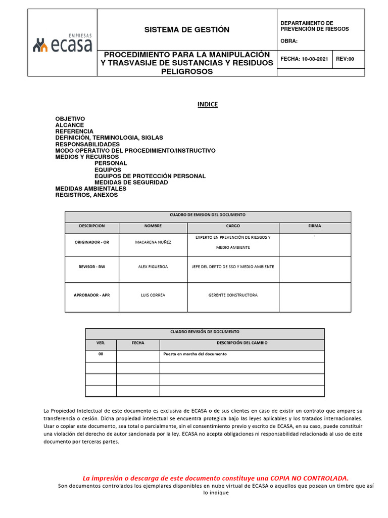 Procedimiento para El Trasvasije de Sustancias y Residuos Peligrosos ...