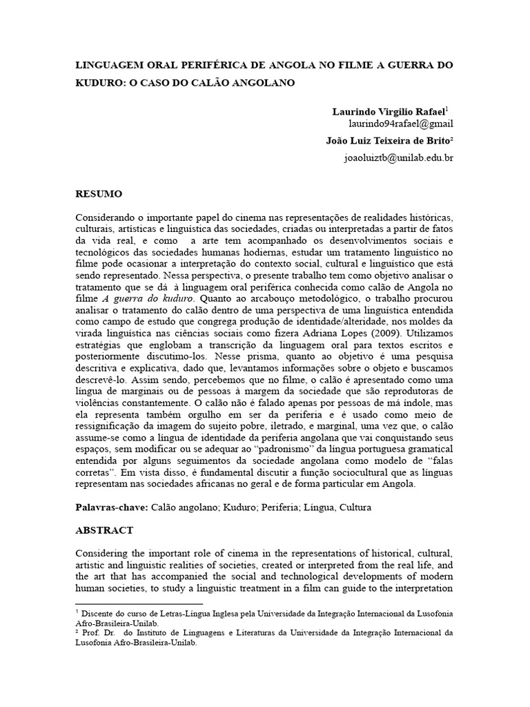 Calão Angolano em A Guerra do Kuduro | PDF | Angola | Linguagem natural