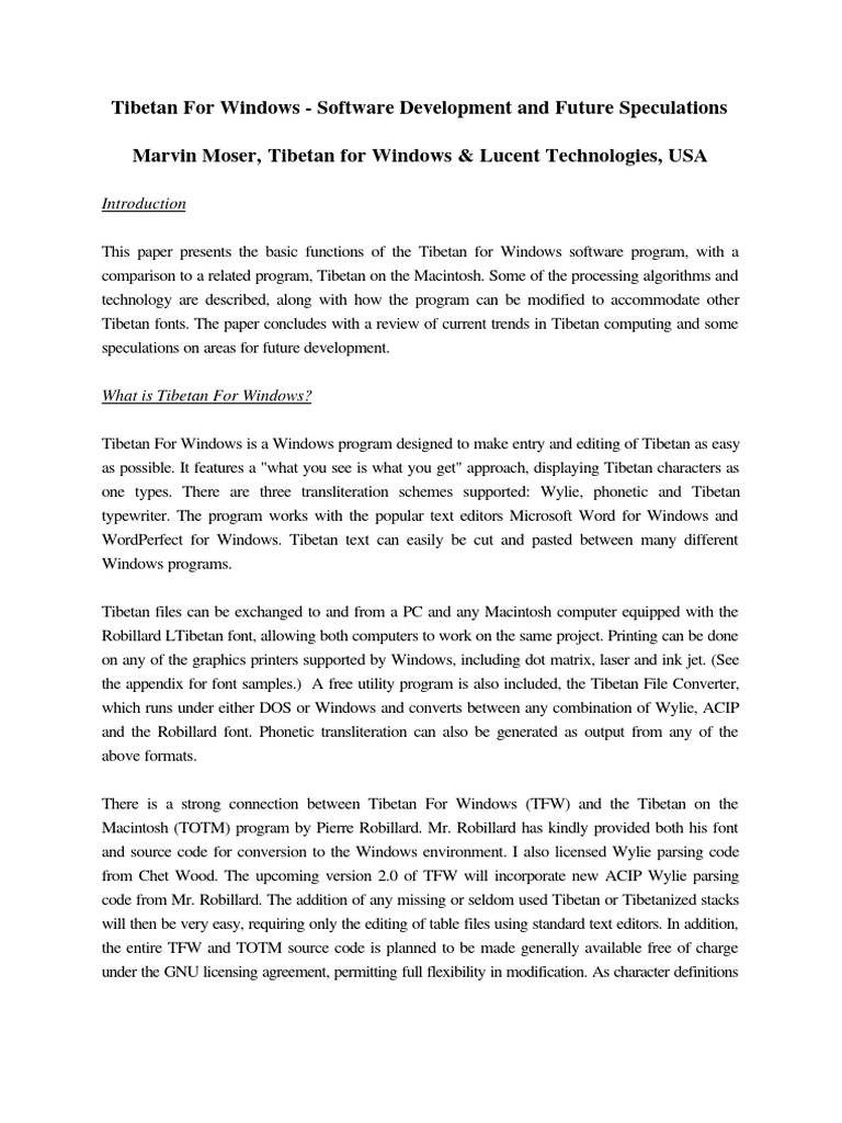 Tibetan for windows software development and future speculations by