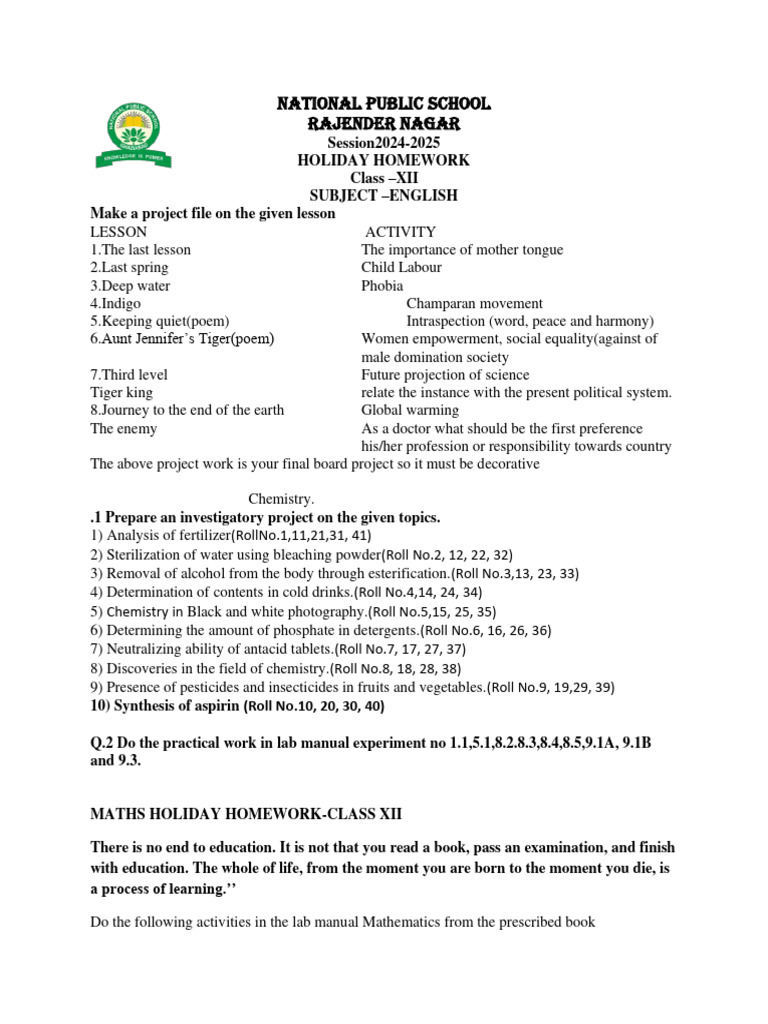 Class 12th pcmb holiday homework pdf function mathematics