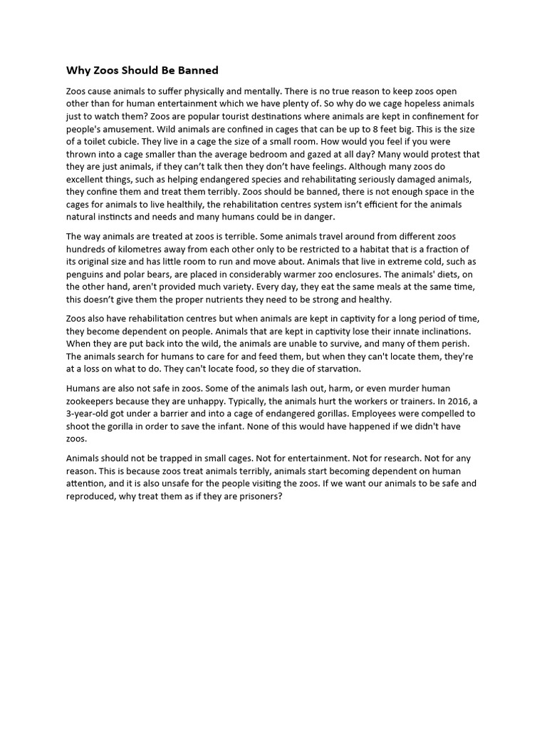 Why Zoos Should Be Banned Final | PDF | Zoo | Zoology