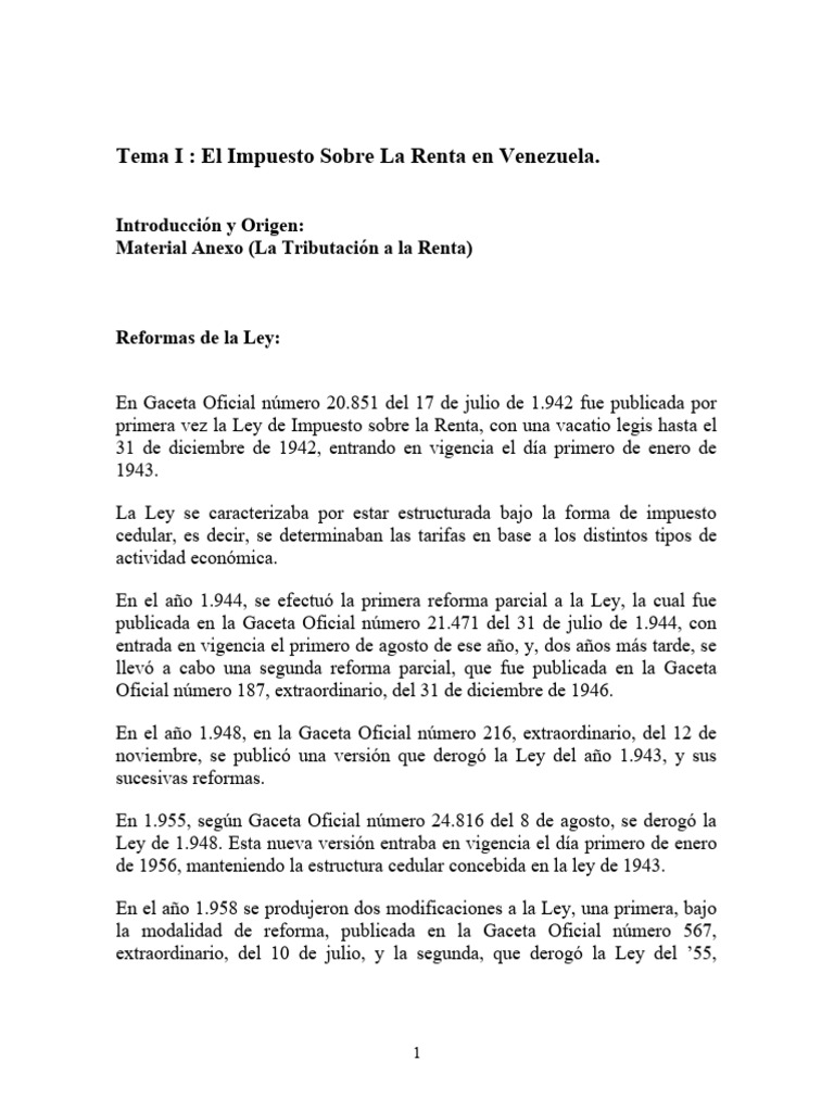 Tema I El ISLR en Venezuela | PDF | Impuesto sobre la renta | Impuestos
