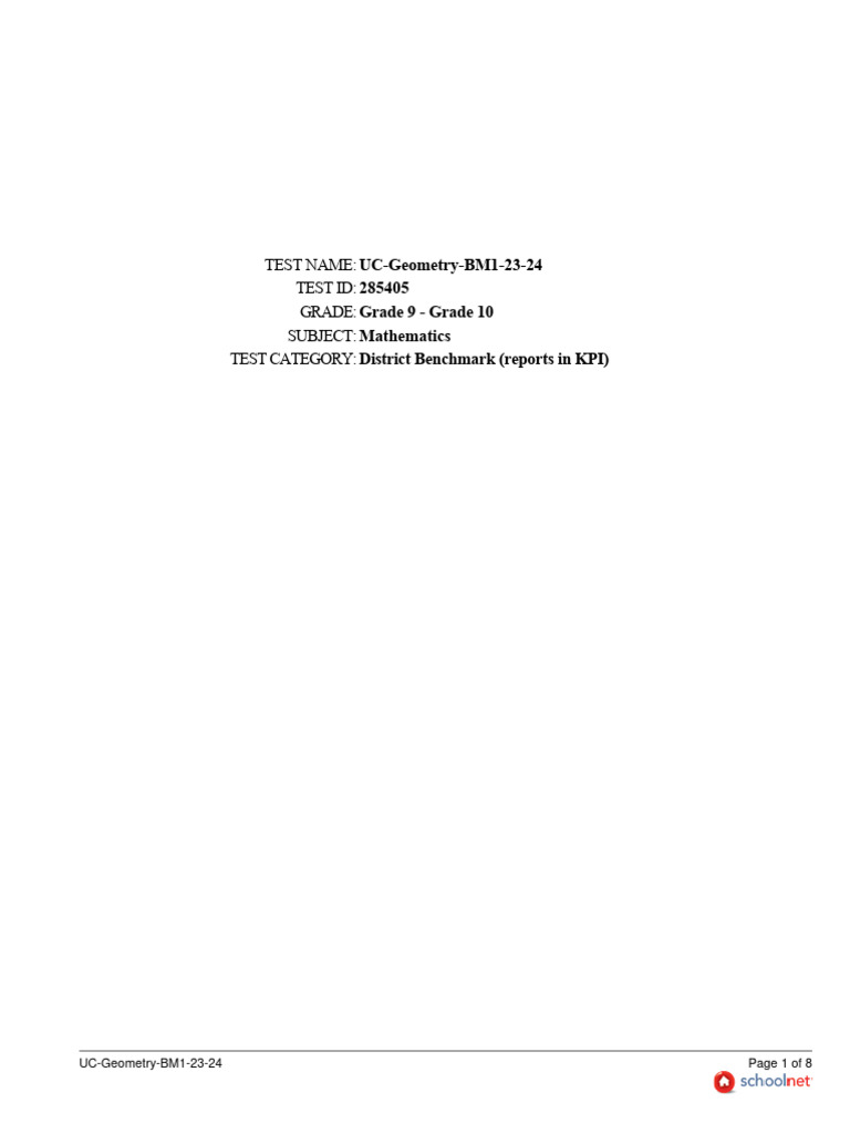Test name uc geometry bm1 23 24 test id 285405 grade grade 9 grade