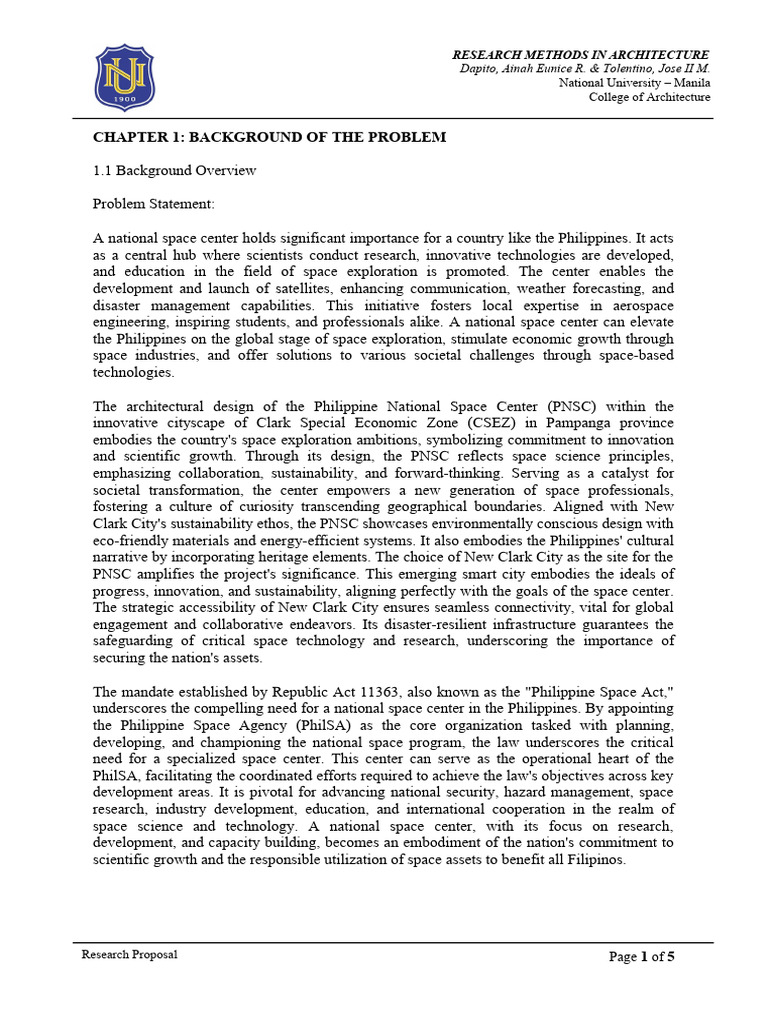 Philippine National Space Center Proposal | PDF | Innovation | Nasa