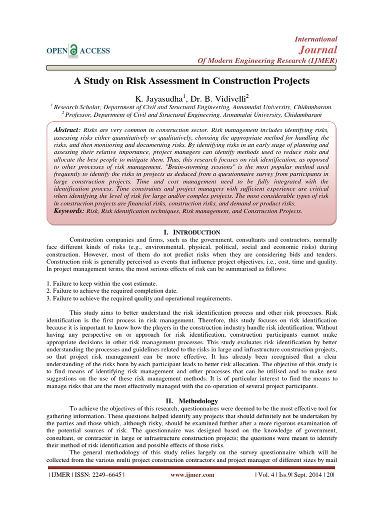A Study On Risk Assessment in Constructi | PDF | Risk | Survey Methodology