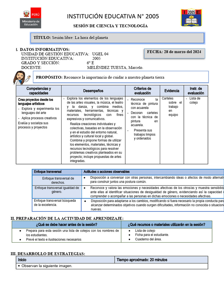Sesion de Ciencia y Tecnologia 6° de Primaria | PDF | Evaluación ...