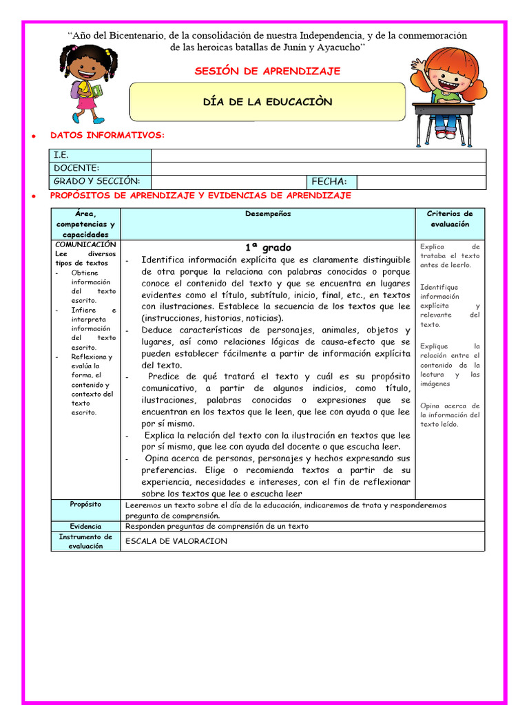 1º U1 S4 Sesion D4 Plan Lector Dia de La Educacion Maestras de Primaria ...