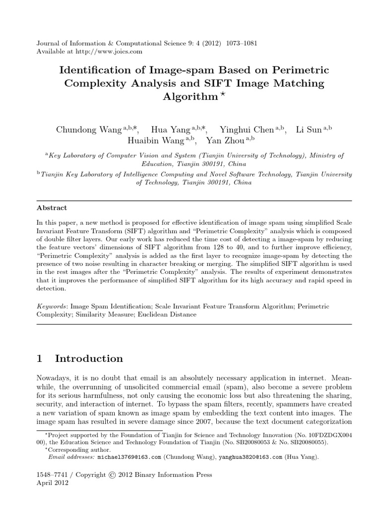 Identification of Image-Spam Based On Perimetric Complexity Analysis ...