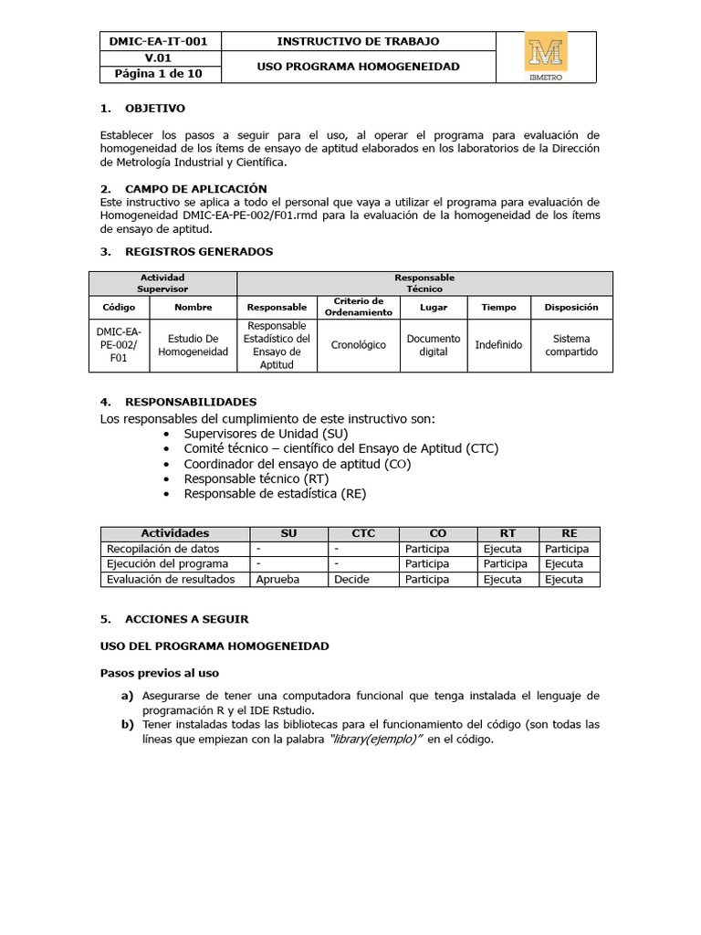 Instructivo Uso Programa Homogeneidad | PDF | Programa de computadora ...