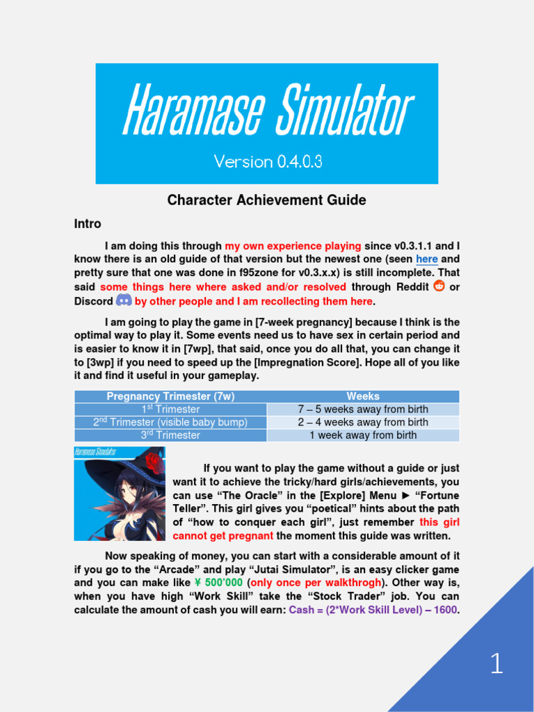Haramase Simulator Character Achievement Guide For v0 4 0 3