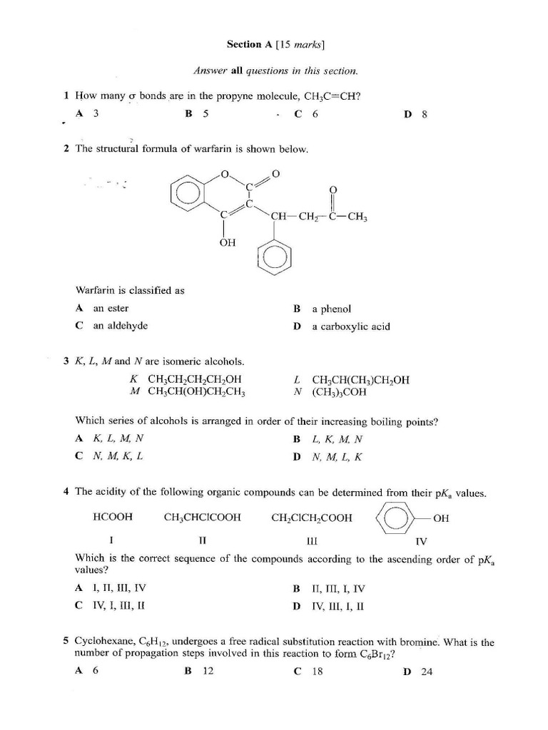 Chemistry Sem 3 Actual Question 2015 | PDF