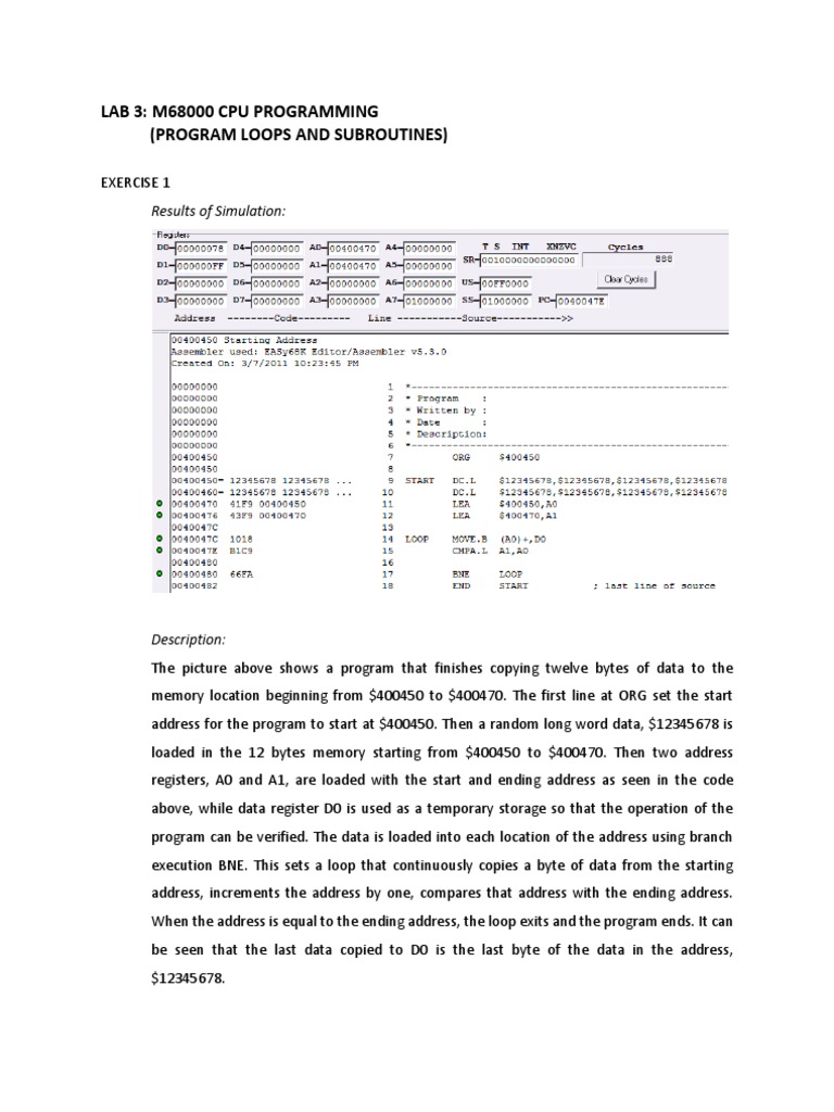 M68000 CPU Programming Exercises | PDF | Computer Data Storage | Office ...