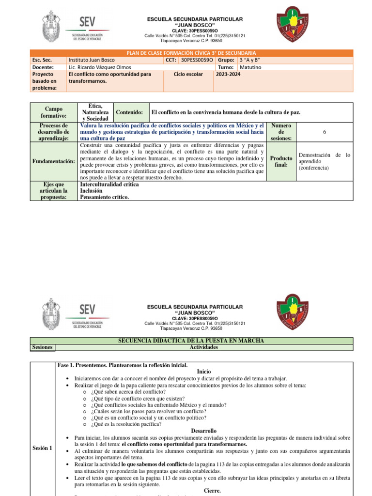 Plan de Clase Tercer Grado Abril - Mayo - 034644 | PDF | Paz | Conocimiento