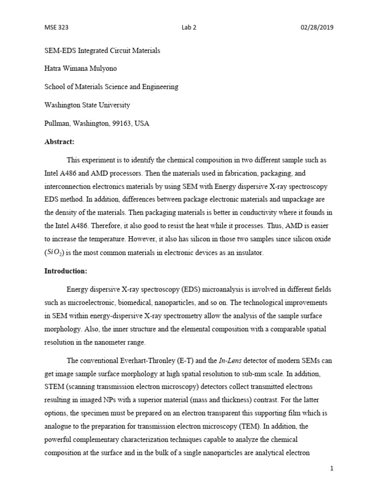 SEM-EDS Intergrated Circuits Materials | PDF | Energy Dispersive X Ray ...
