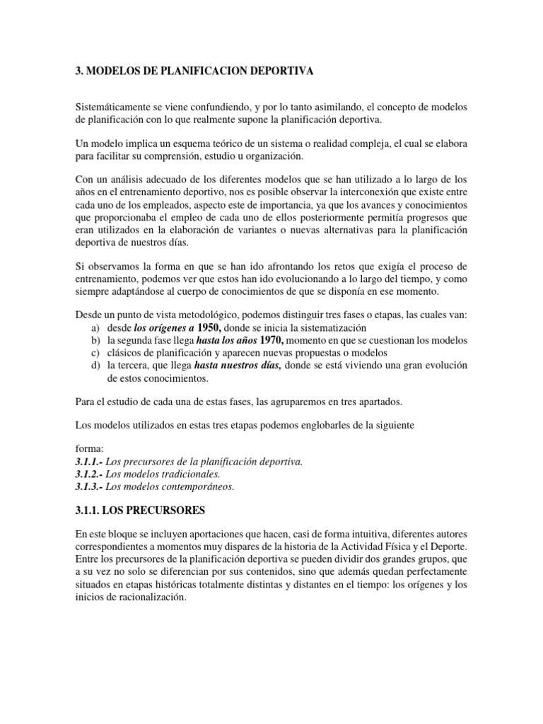 3 Modelos De Planificacion Deportiva Pdf Planificación Deportes