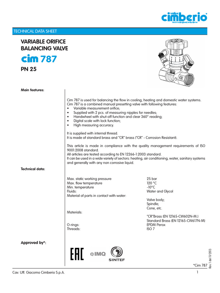 Cim 787 series EN - rev 1 | Download Free PDF | Pascal (Unit) | Valve