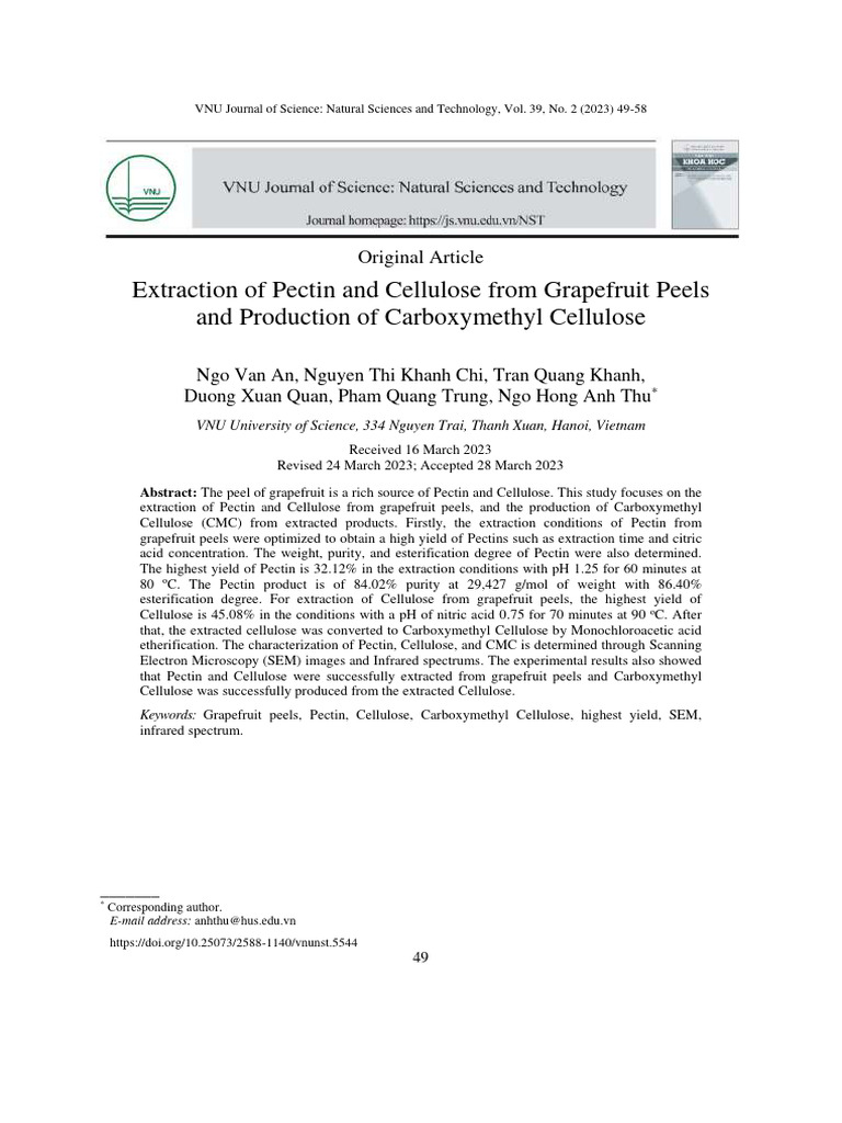 Extraction of Pectin and Cellulose From Grapefruit Peels and Production ...