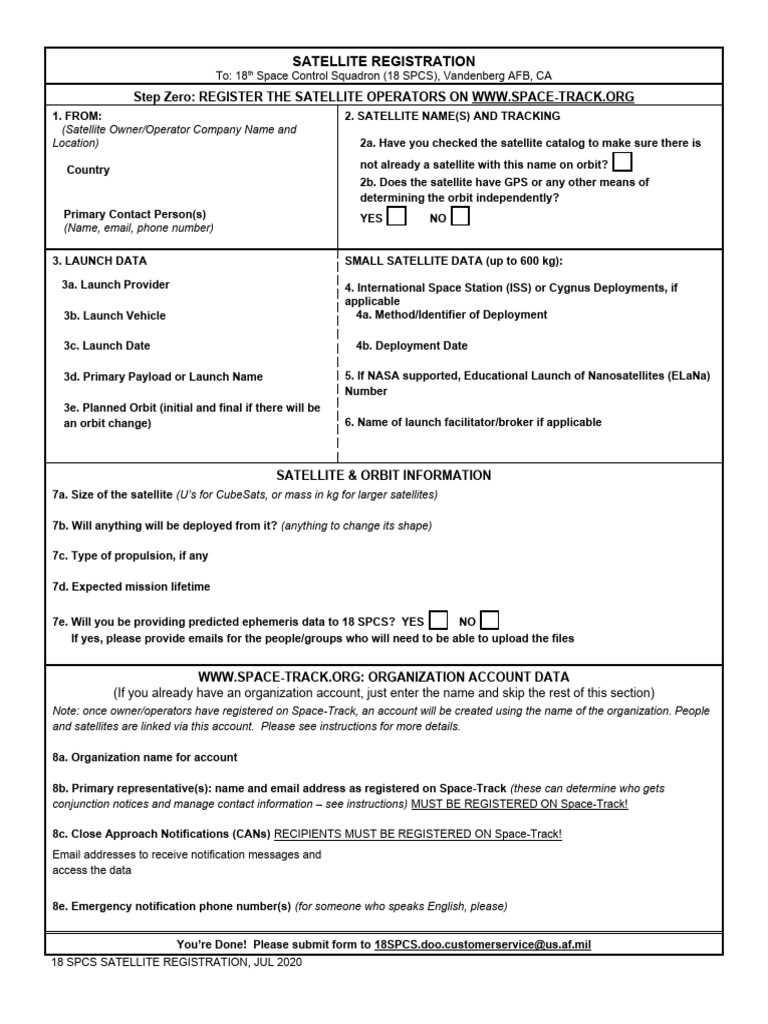 New Satellite Registration Form PDF Satellite Spacecraft