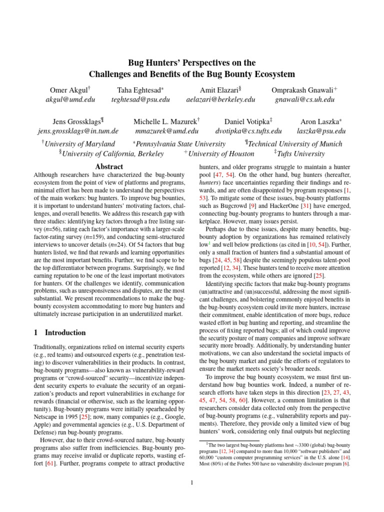 Bug Hunters' Insights on Bounty Challenges | PDF | Software Bug ...