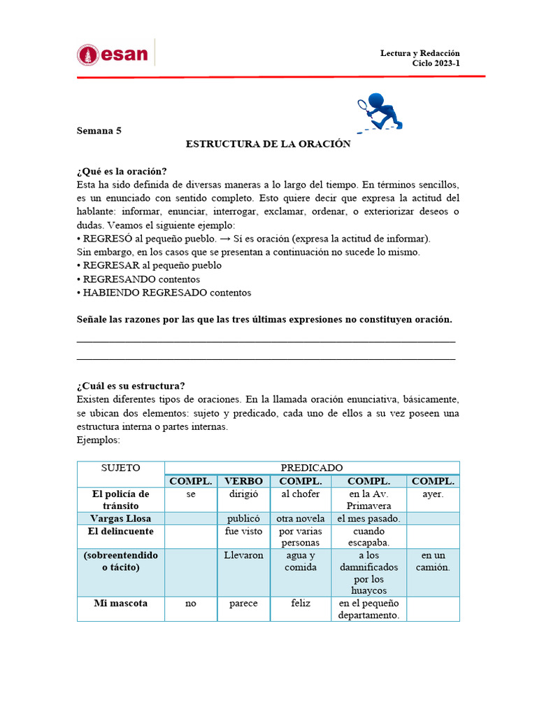 Semana 5 - Estructura de La Oración | PDF | Oración (Lingüística ...