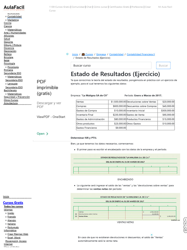 Estado de Resultados (Ejercicio) - Contabilidad Financiera II 】 | PDF ...