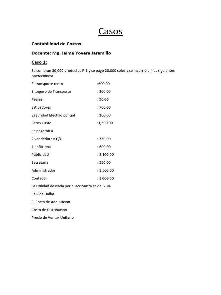 Casos Prácticos de Contabilidad de Costos | PDF | Business | Negocios ...