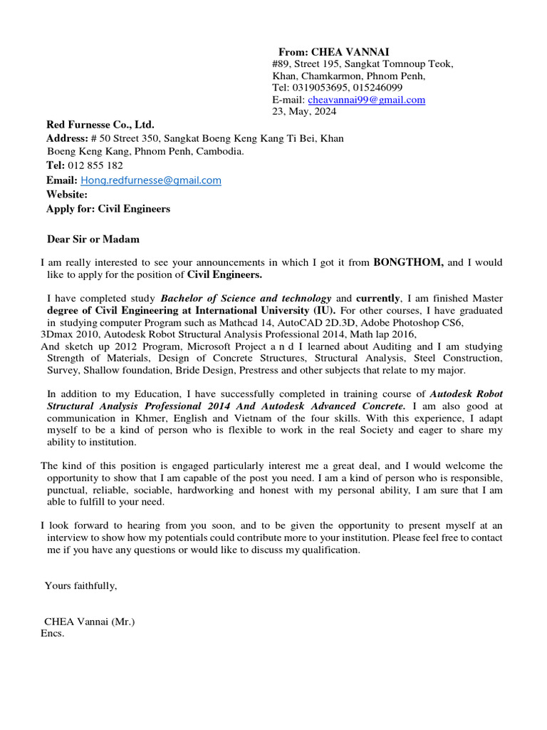 Application for Civil Engineer Position | PDF | Deep Foundation ...