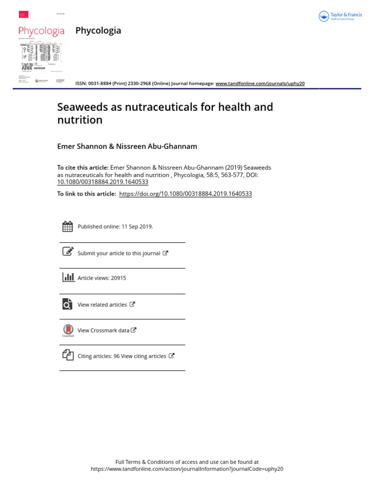 Seaweeds As Nutraceuticals For Health and Nutrition | PDF | Diabetes | Fat