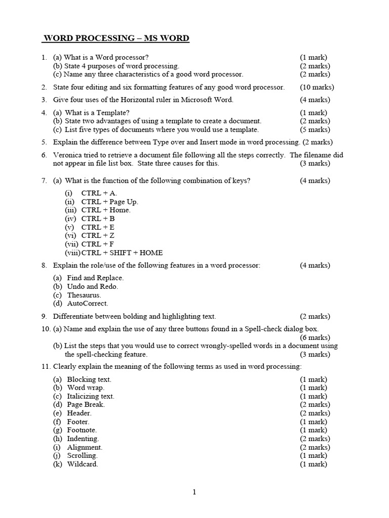 Word Processing Exam Guide | PDF | Spreadsheet | Computer Virus