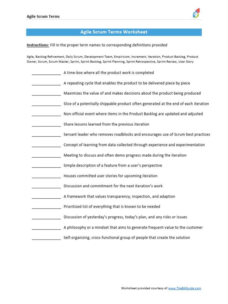 Agile Scrum Terminology Worksheet | PDF | Art
