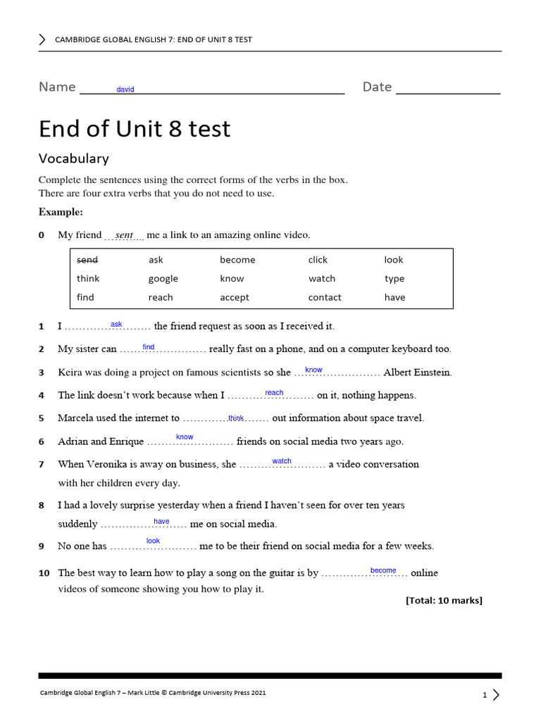 End of Unit 8 Test: Name Date | Download Free PDF | English Language ...