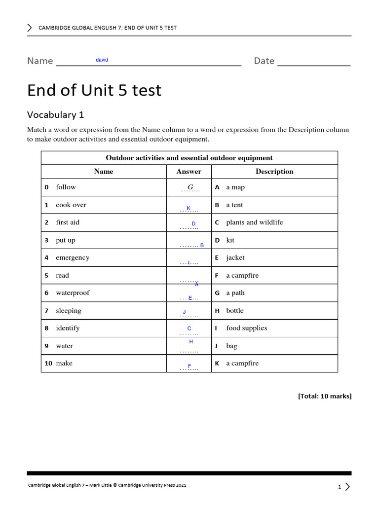 Cambridge Global English 7 Unit 5 Test | PDF | Volcano | Landscape