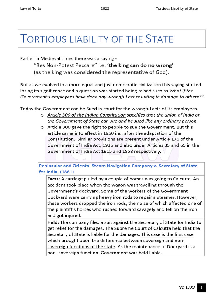 Tortious Liability of the State Explained | PDF | Tort | Legal Liability