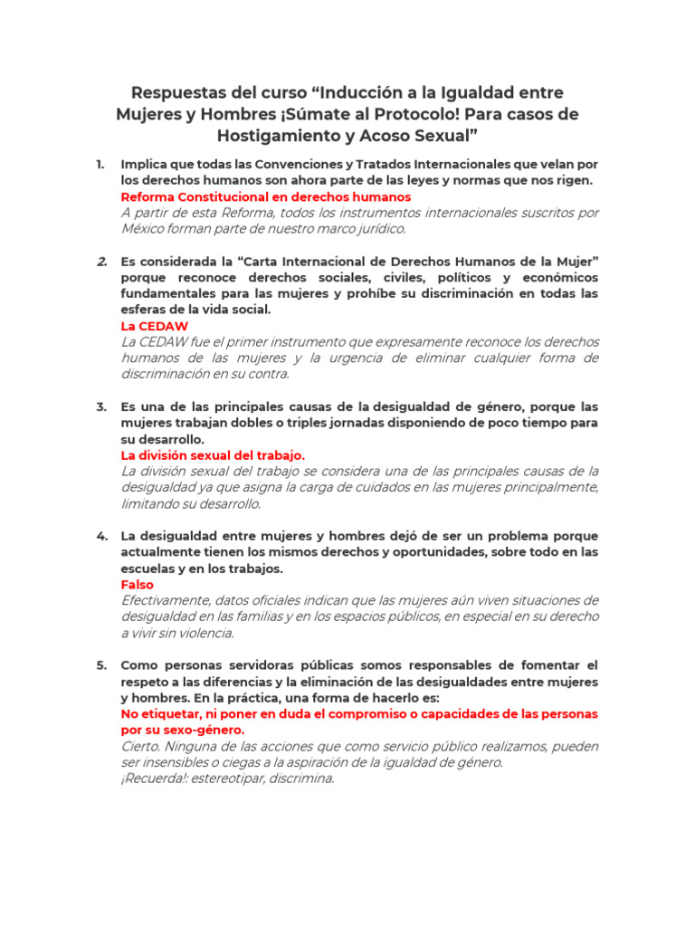 Respuestas del Curso sobre Igualdad de Género | PDF | Estudios de ...